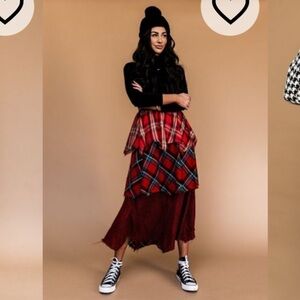 DIL Plaid Layered Red Midi Skirt size Small